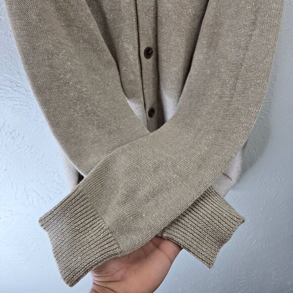 Peter Millar Cardigan Large Tan Knit Merino Wool Linen Preppy Button Up Sweater - Picture 5 of 14